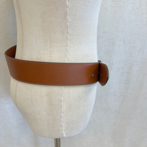 Lauren Ralph Lauren Brown Leather Wide Waist Belt Gold Stirrup Buckle Medium - Picture 9 of 12